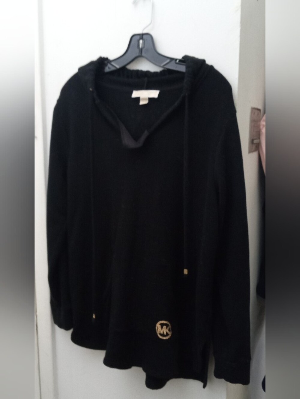 Michael Kors Black V-Neck Hooded Sweater with Gold Logo